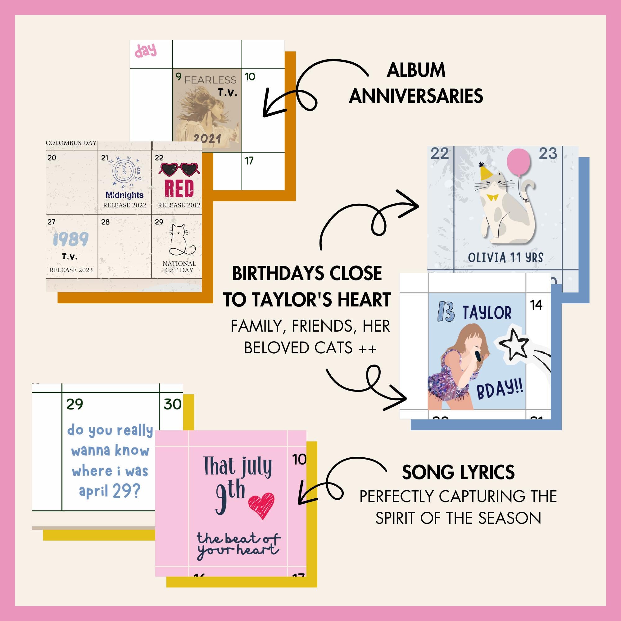 2025 Taylor Swift Calendar Eras Tour - Lyrics Wall Printed Calendar Swiftie Merch Office Decor for Teenage Girl Gift Planner