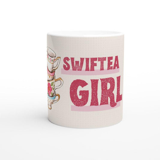 White ceramic mug featuring Taylor Swift song lyrics