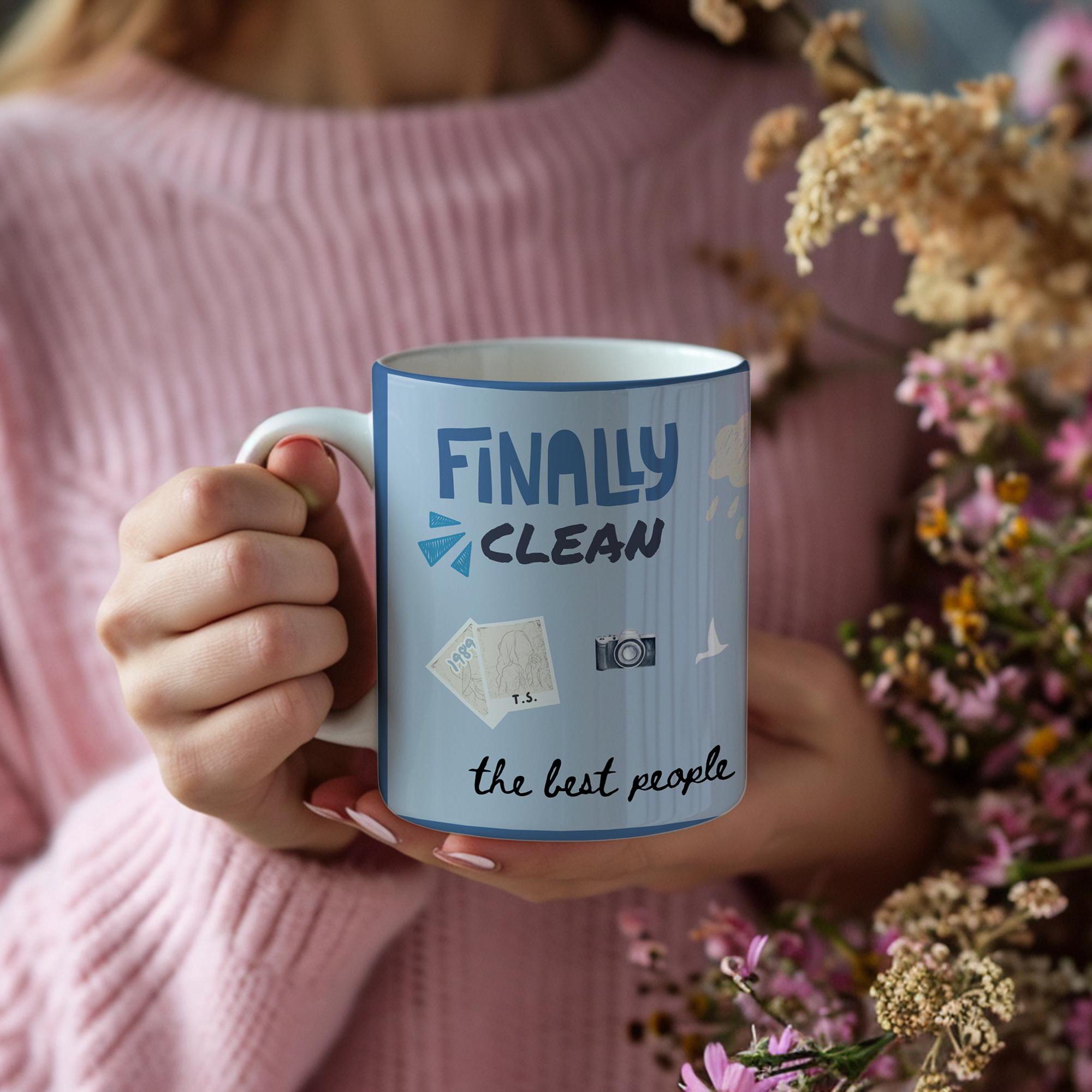 Blue ceramic mug with 1989 Taylor Swift album inspired lyrics design