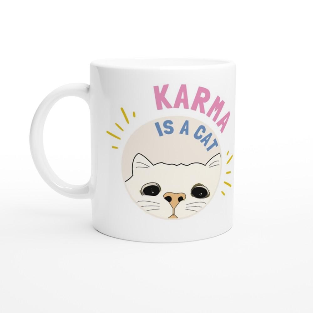 Karma Is A Cat funny Taylor Swift themed coffee mug