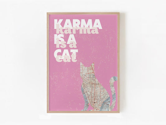 Taylor Swift Karma Cat Print | Pink Wall Art | NYC Map Cat Poster | Midnights Era Decor | Swiftie Room Art | Digital Download | Manhattan Map Art