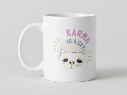 Karma Is A Cat funny Taylor Swift themed coffee mug