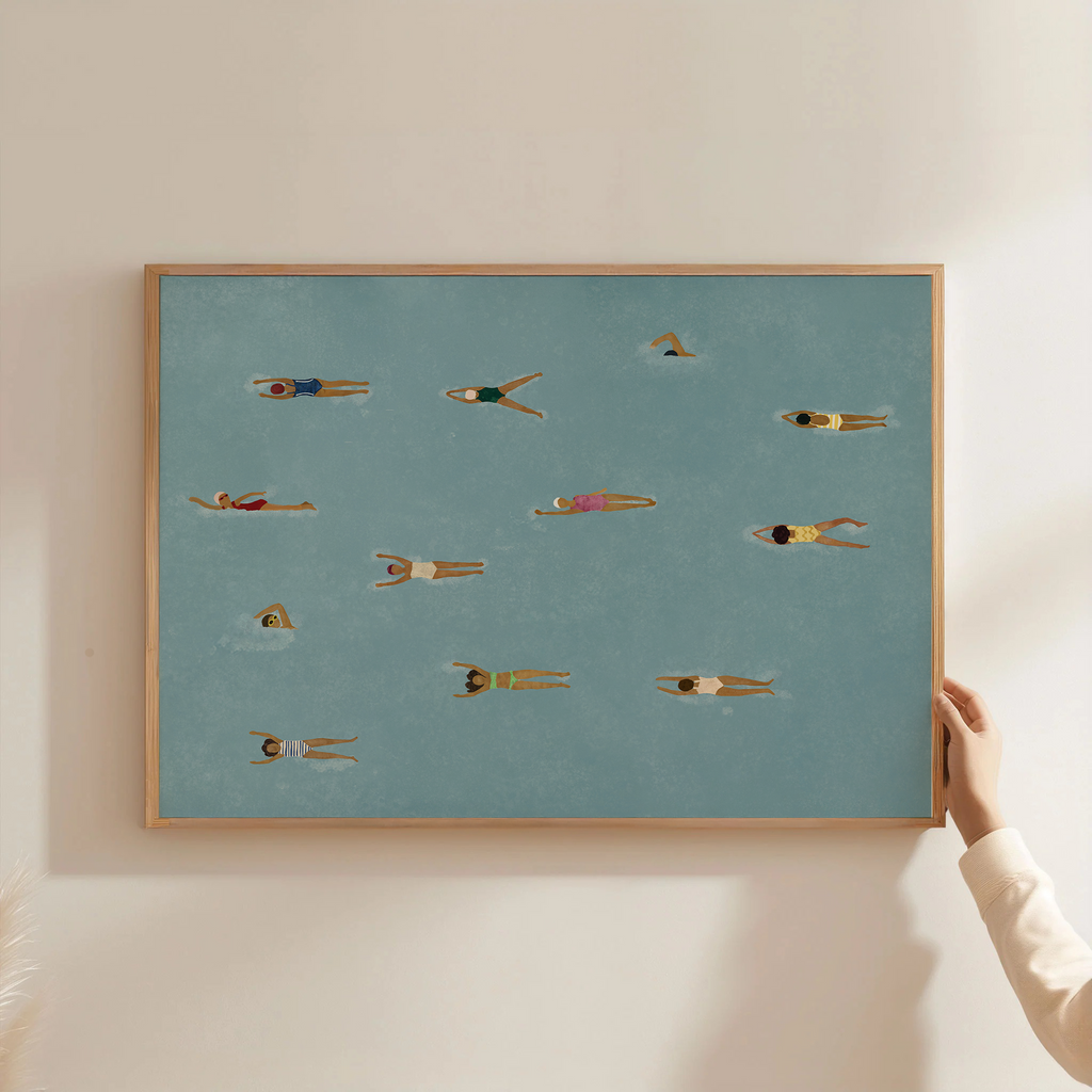 Beneath The Surface, minimalist swimming wall art print, Scandinavian illustration by Studio Twins