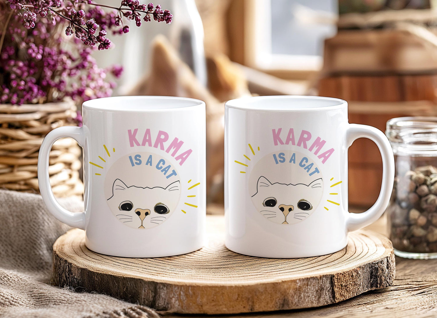 Karma Is A Cat funny Taylor Swift themed coffee mug