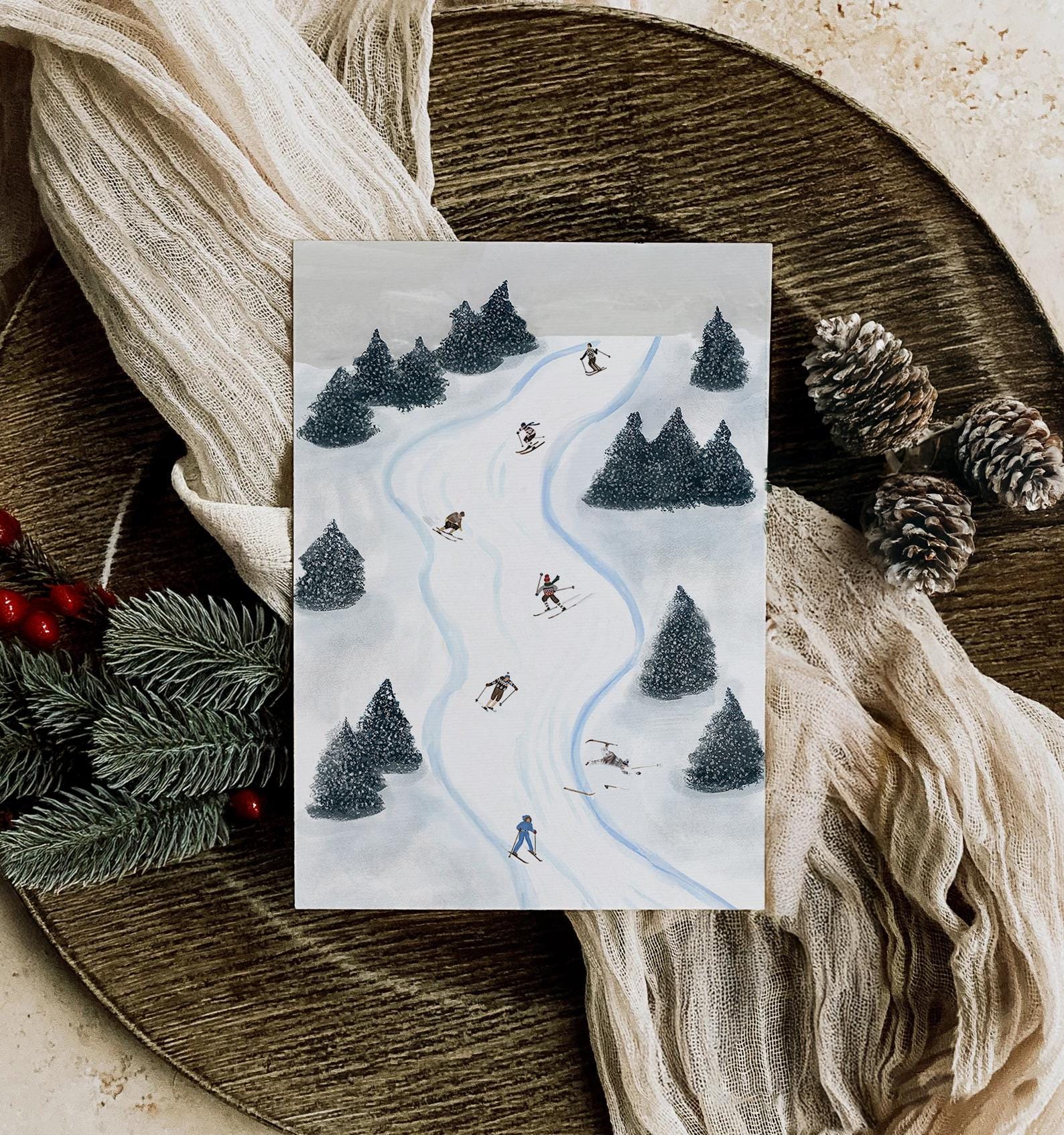 Mountain Climbers, minimalist skiing wall art print, Scandinavian illustration by Studio Twins