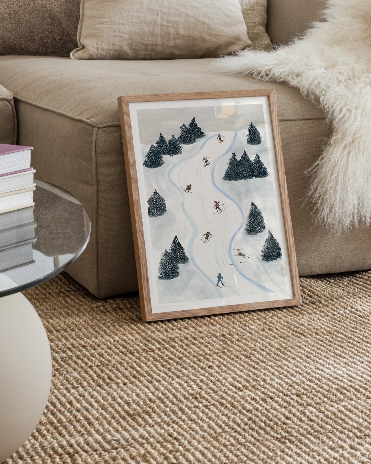 Mountain Climbers, minimalist skiing wall art print, Scandinavian illustration by Studio Twins