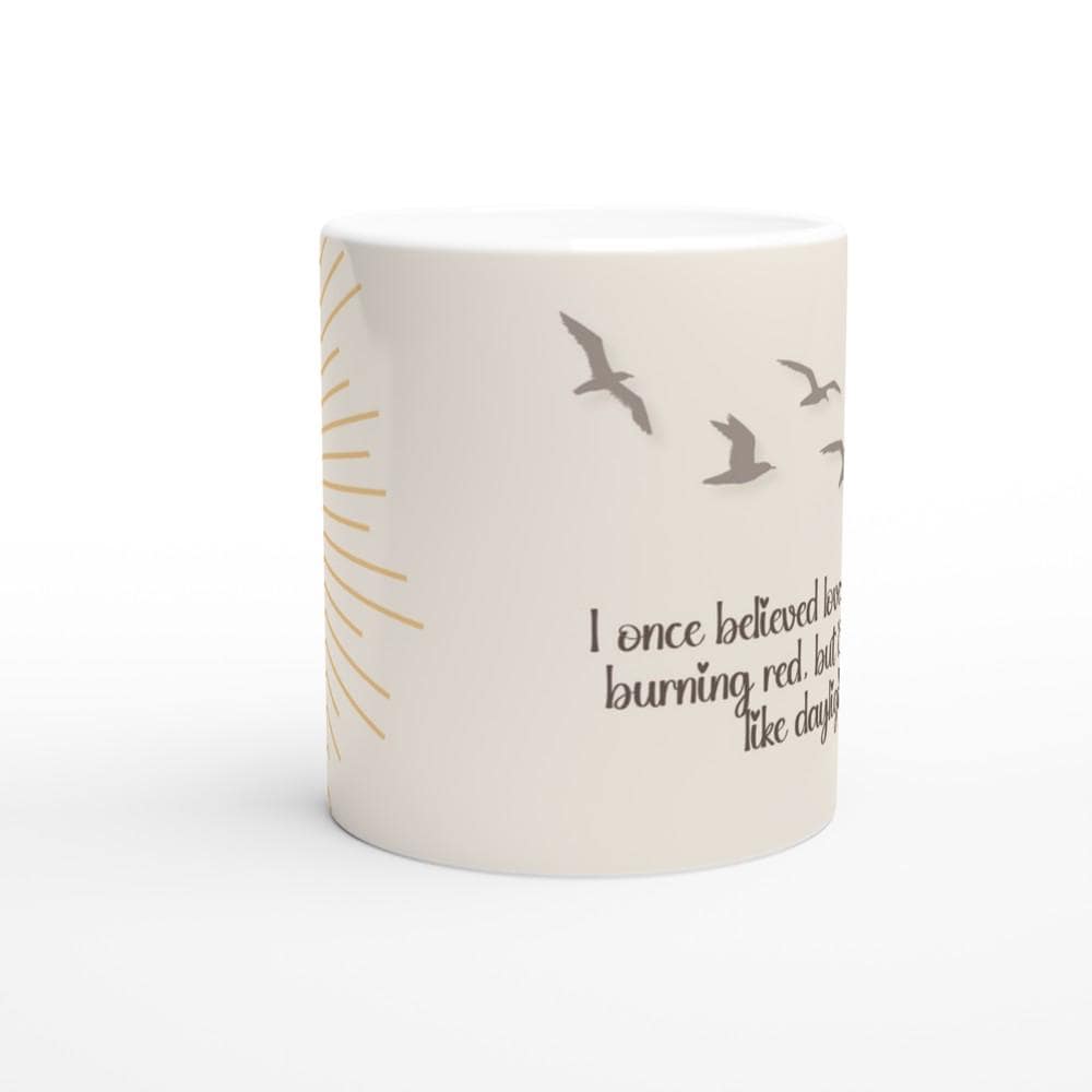 Golden ceramic mug featuring Taylor Swift Daylight lyrics