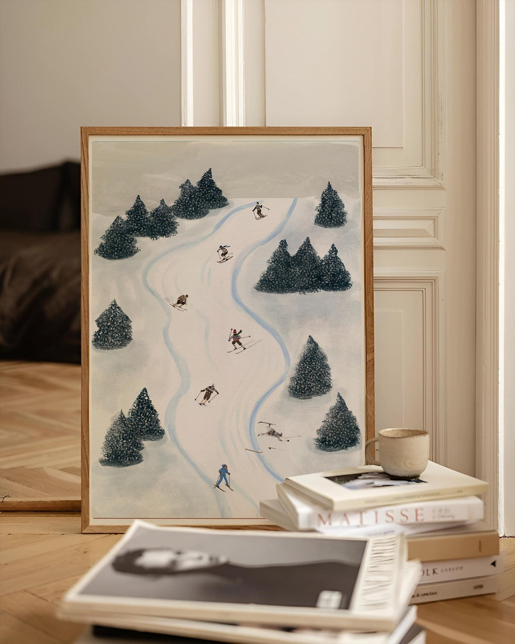 Mountain Climbers, minimalist skiing wall art print, Scandinavian illustration by Studio Twins