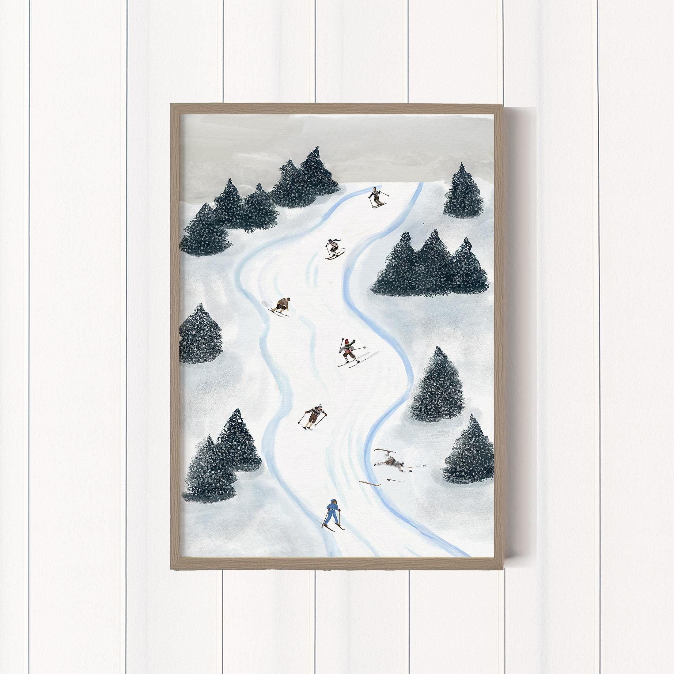 Mountain Climbers, minimalist skiing wall art print, Scandinavian illustration by Studio Twins