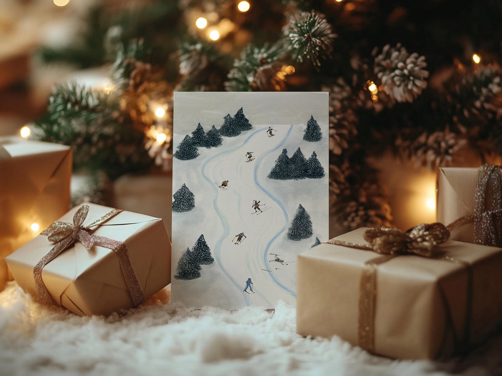 Mountain Climbers, minimalist skiing wall art print, Scandinavian illustration by Studio Twins