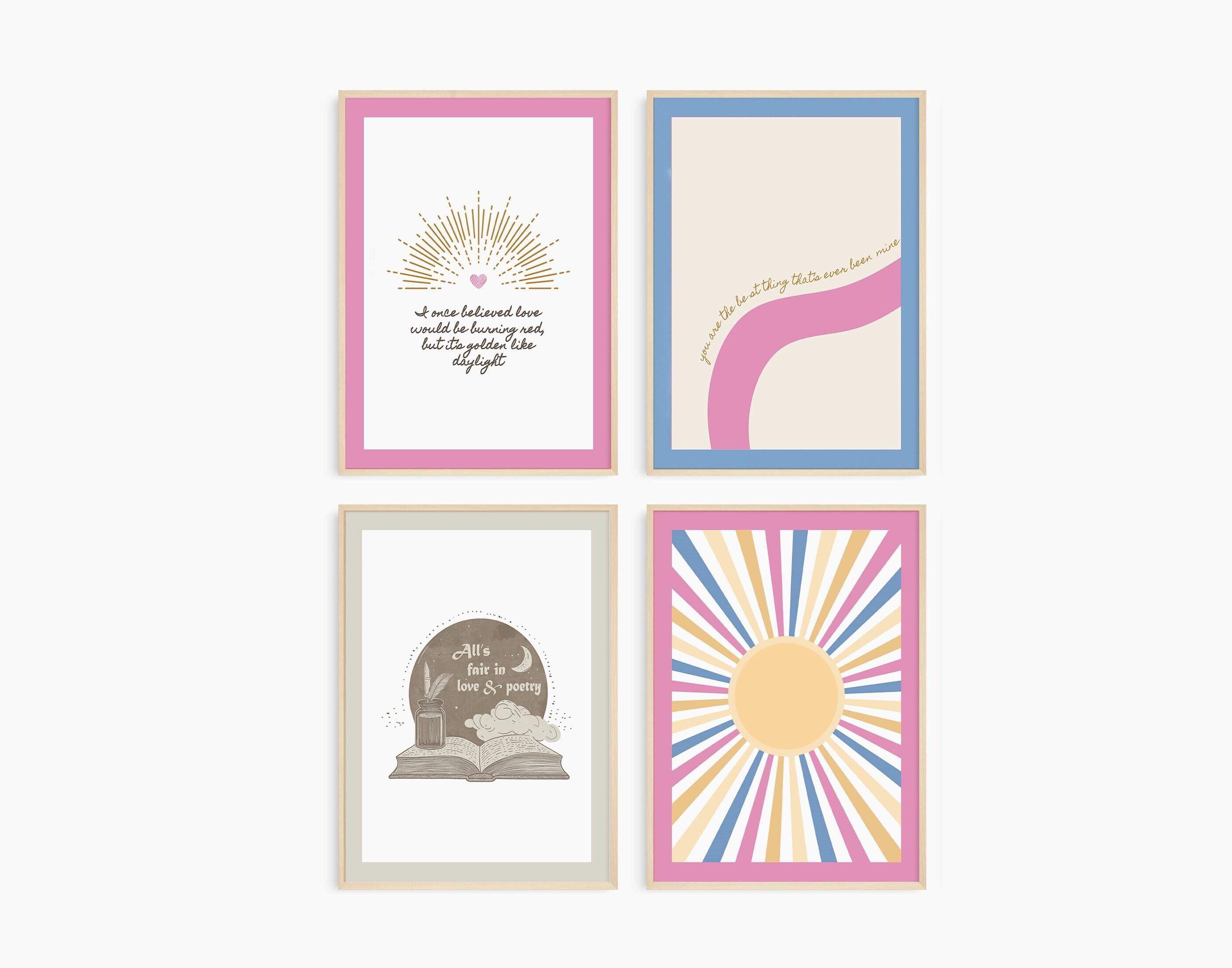 &quot;Taylor Swift Inspired Lyric Art Prints | Set of 4 Printable Wall Decor | Retro Minimalist Sun & Quotes | Dorm, Office, and Home Decor | Swiftie Gift