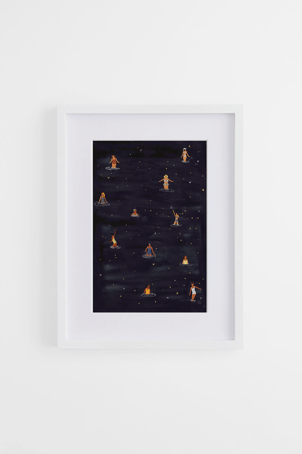 Dip In The Night, minimalist swimming wall art print, Scandinavian illustration by Studio Twins