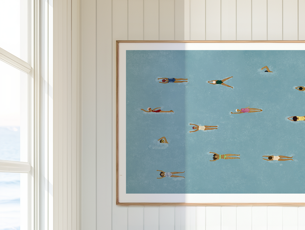 Beneath The Surface, minimalist swimming wall art print, Scandinavian illustration by Studio Twins