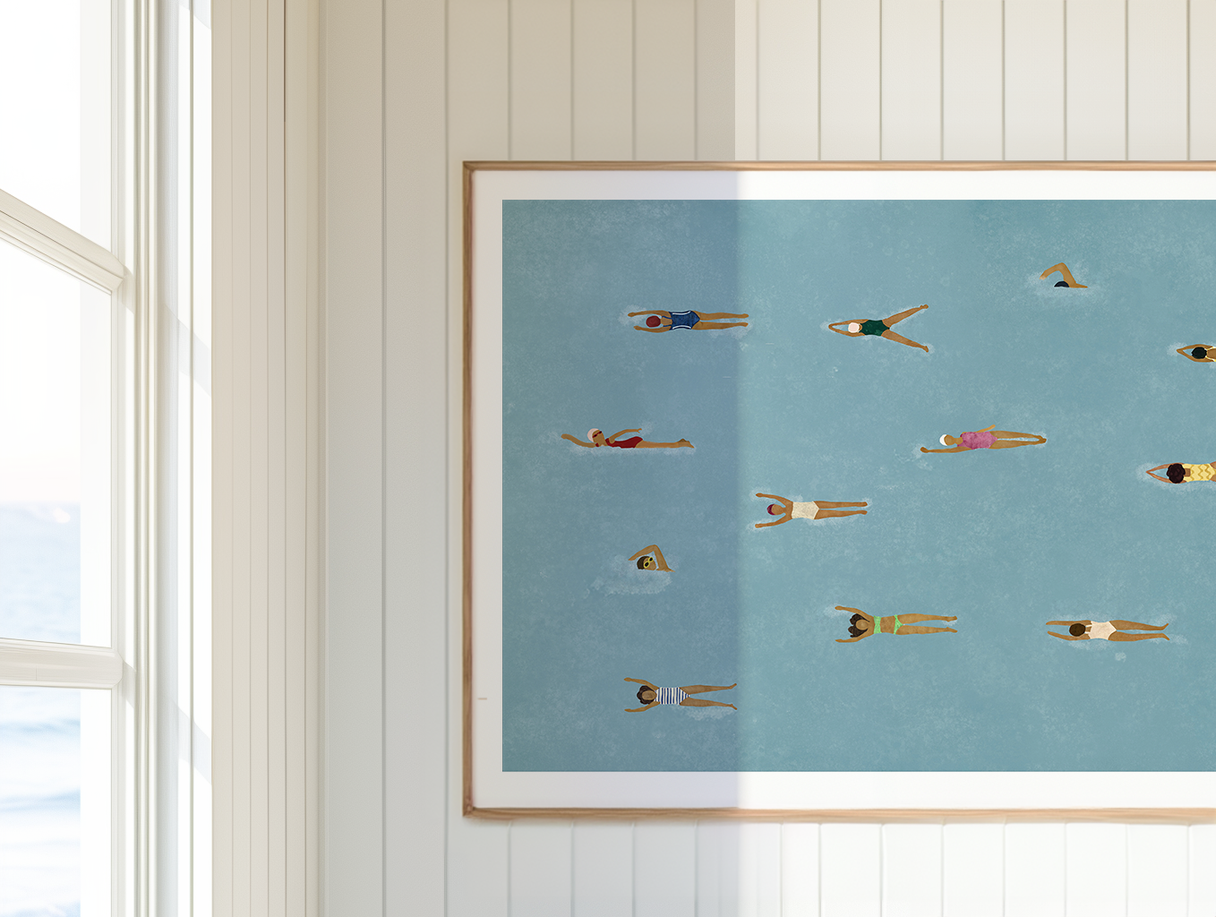 Beneath The Surface, minimalist swimming wall art print, Scandinavian illustration by Studio Twins