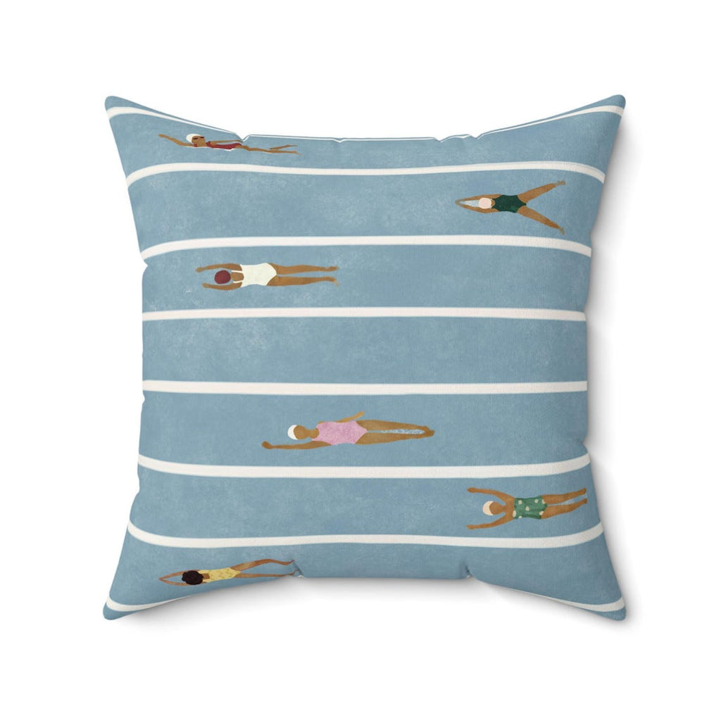 swimming beach tiny figures pillow cushion