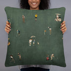 Tiny Golfers pillow held in front of a person to show its scale.