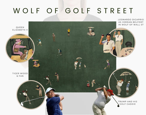 Tiny Golfers pillow artwork guide with enlarged details from the green golf illustration.