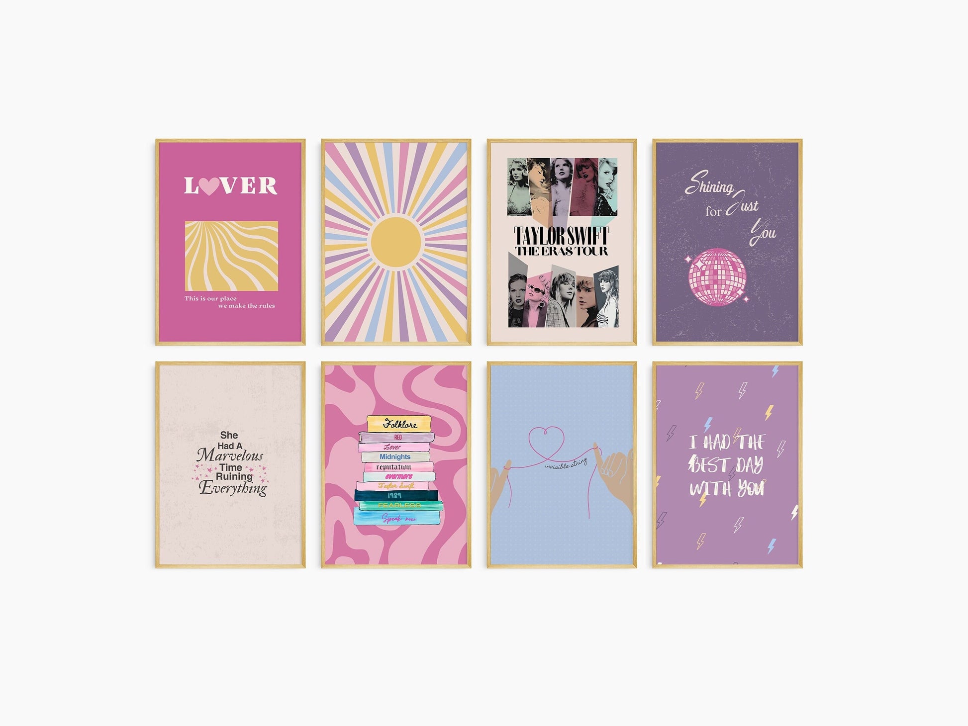 Swiftie print set of 8, Inspired by Midnights, cowboy print, champagne problems, lover print, knew you were trouble, girl birthday gift