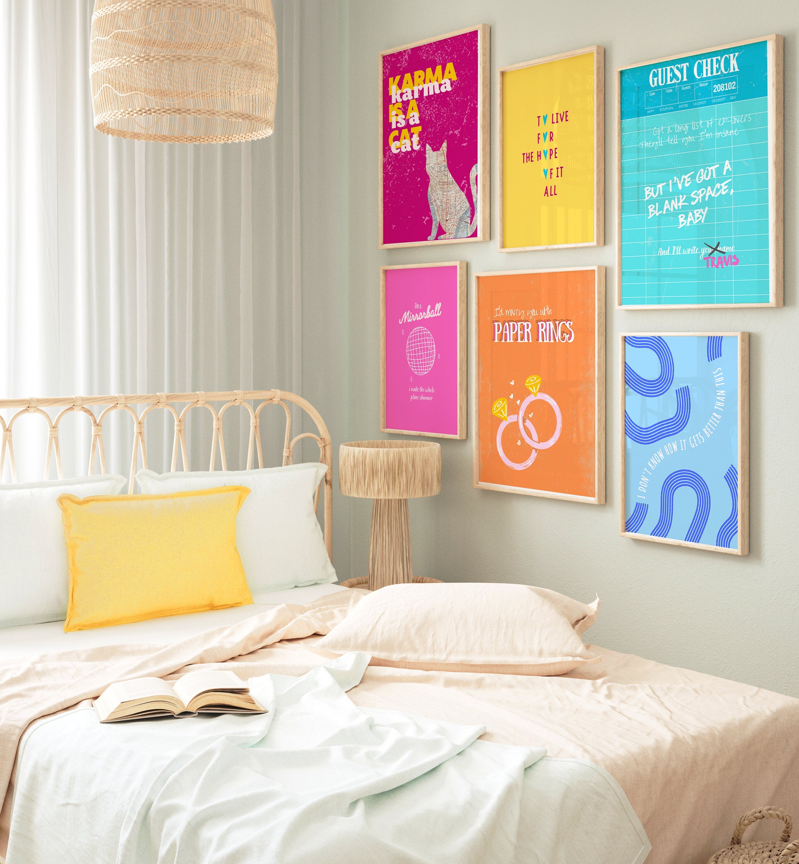 Colorful swiftie wall art set of 6, Taylor lyrics poster, Taylor poster, swiftie gift, swifite bedroom decor, eras tour inspiration