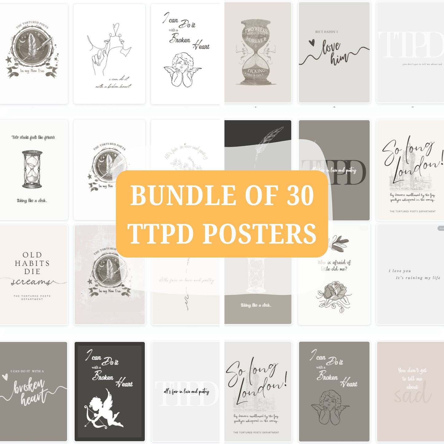 The Tortured Poets Department" - Digital Poster Bundle (30 Prints) Inspired by Taylor Swift