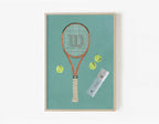 Green Court Classics, retro tennis racket art print by Studio Twinswa