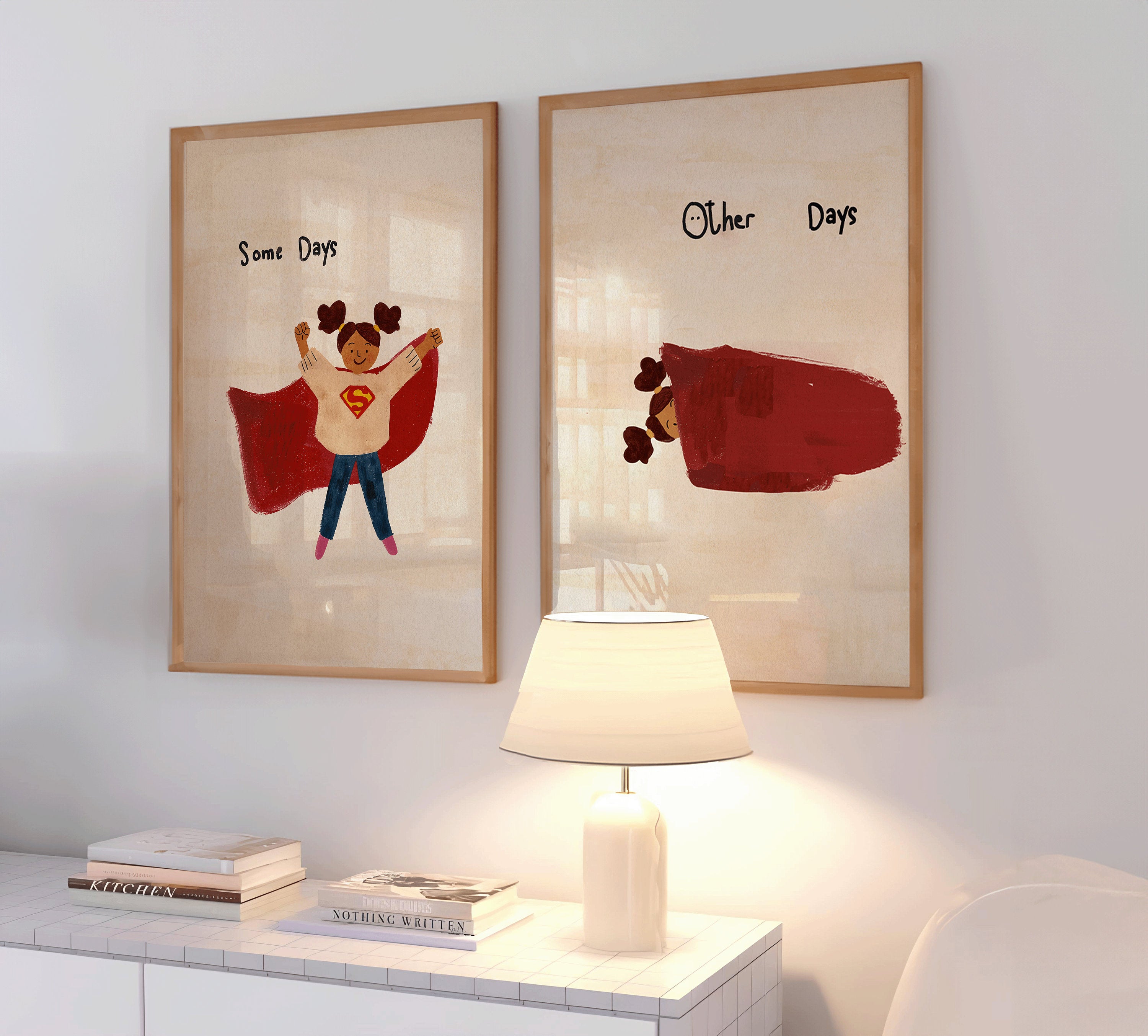 Whimsical children poster, Superman poster, cute print, motivational Print, kids poster, Playful Minimalist, gouache illustration, children