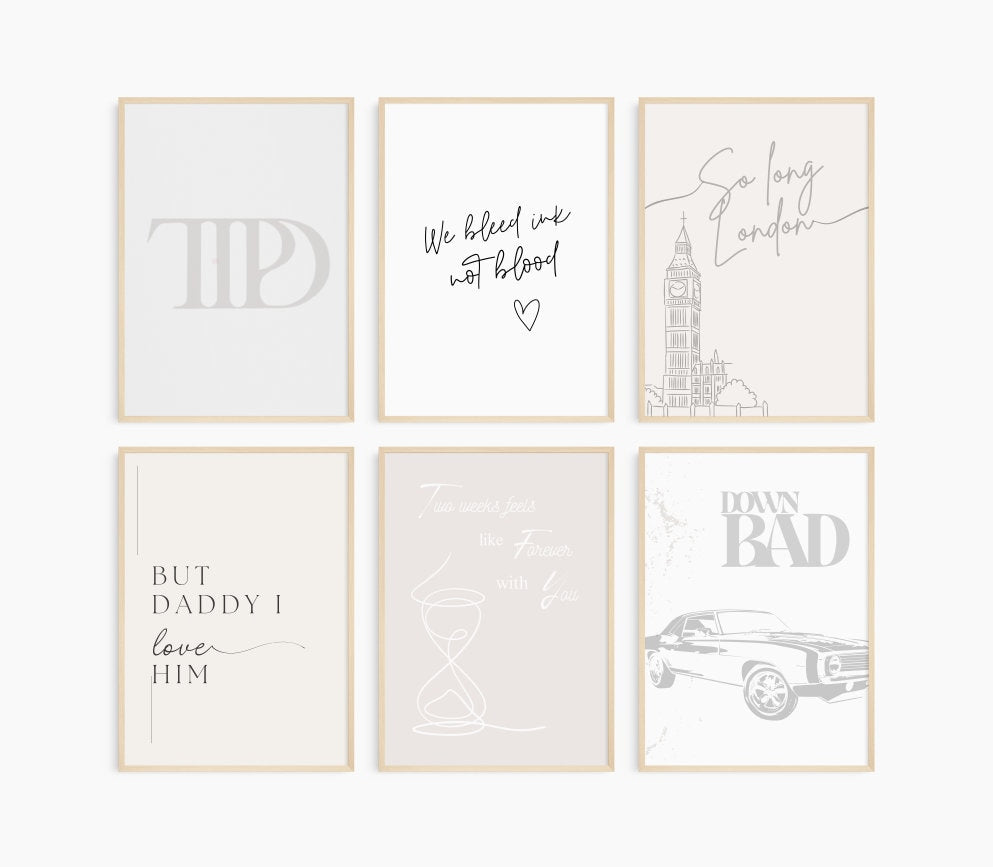 TTPD wall art set of 6, TTPD prints, taylor swift poster, Swiftie Gift, swiftie poster, the tortured poet department poster, Taylor gift