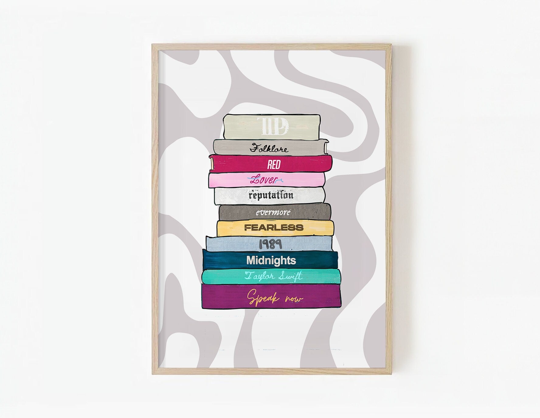 Taylor Swift Eras Tour Inspired Book Stack Design, Colorful Album Titles Wall Art, Swiftie Gift Idea, The Tortured Poets Department TTPD