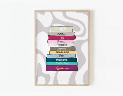 Taylor Swift Eras Tour Inspired Book Stack Design, Colorful Album Titles Wall Art, Swiftie Gift Idea, The Tortured Poets Department TTPD