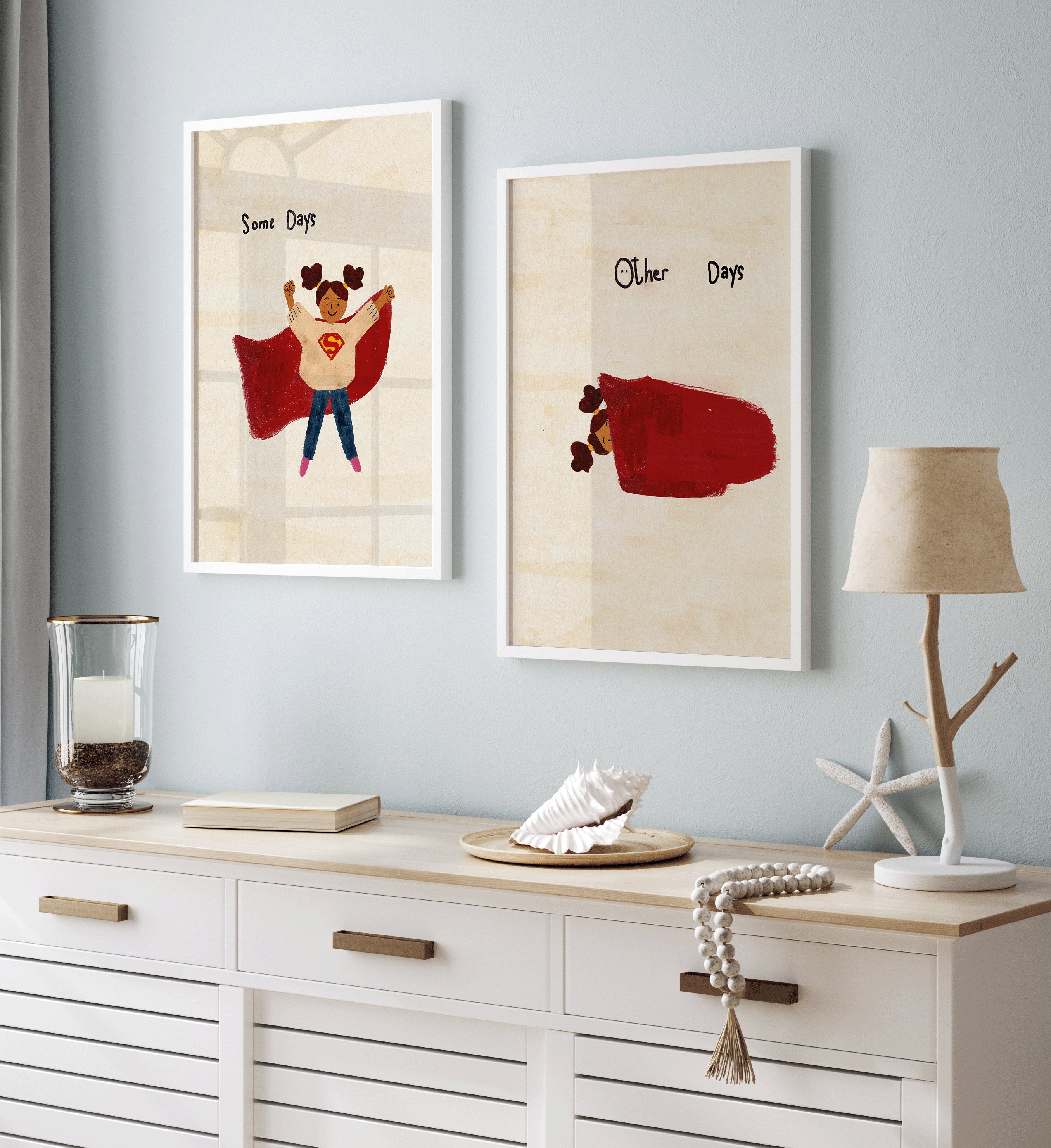 Whimsical children poster, Superman poster, cute print, motivational Print, kids poster, Playful Minimalist, gouache illustration, children