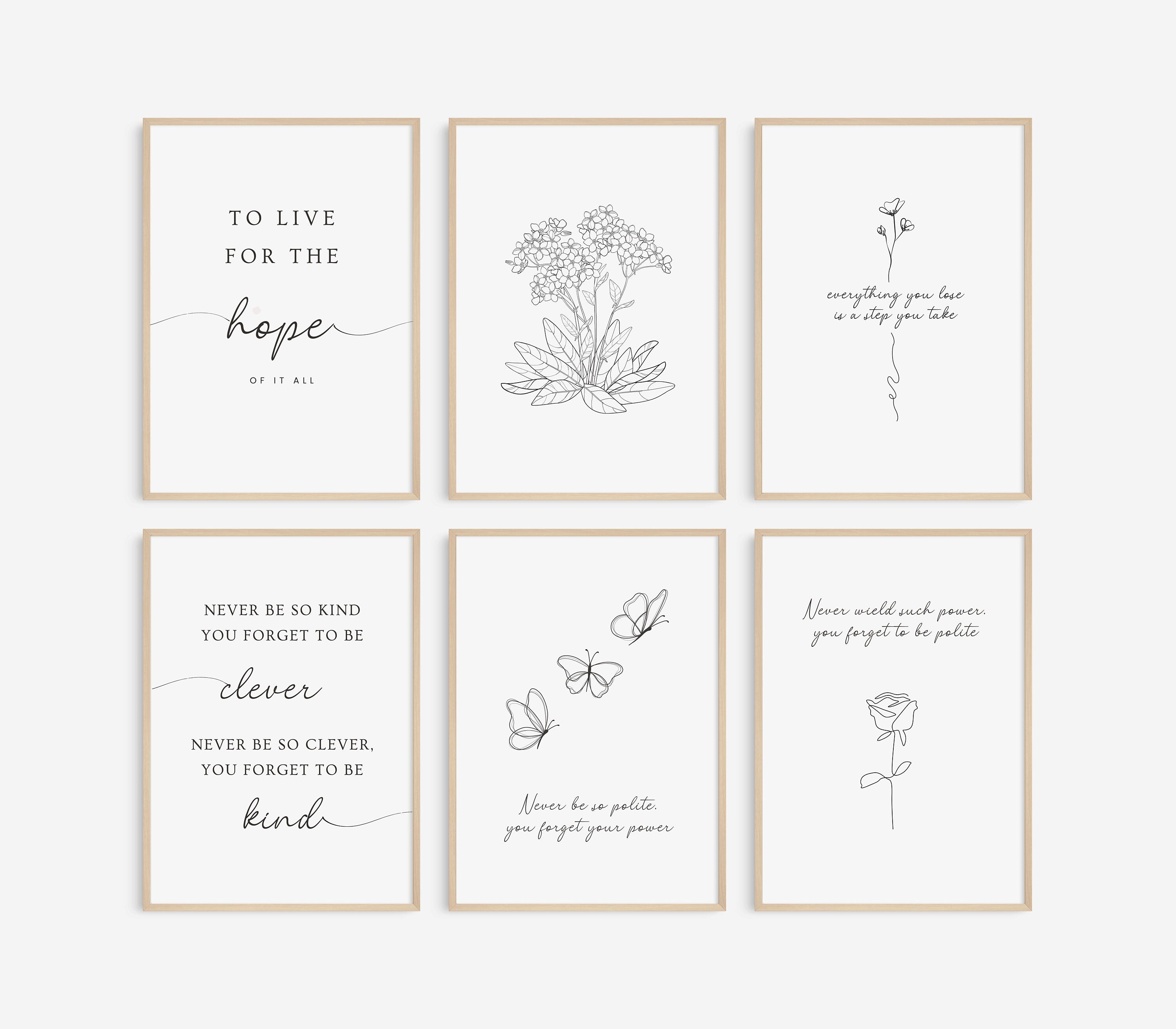 Elegant Taylor Inspired Poster Set, Clever and Kind Quotes, Evermore Album Decor, Swiftie gift, digital Wall Art, Inspirational Prints