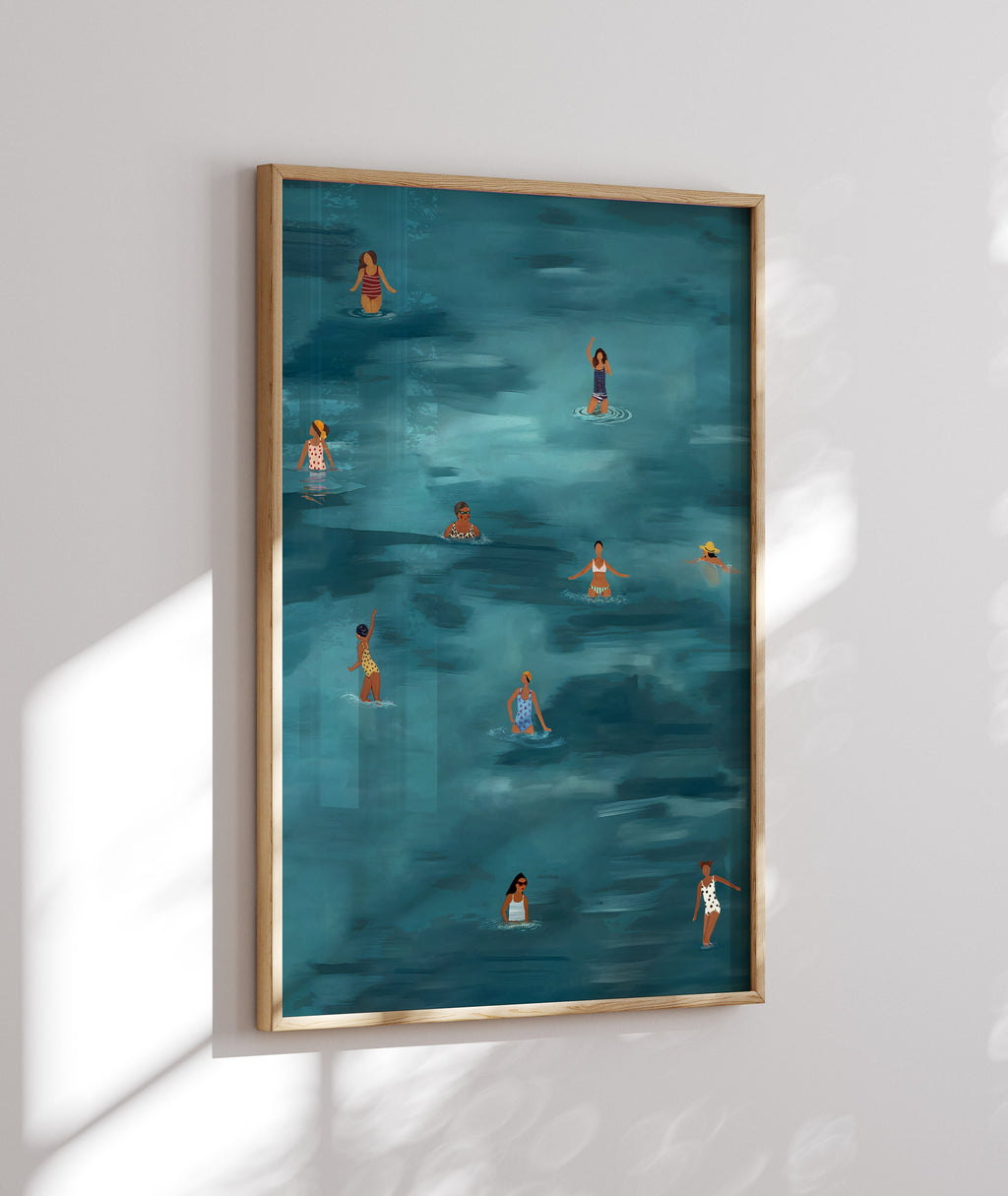 Echoes Of Summer, minimalist swimming wall art print, Scandinavian illustration by Studio Twins