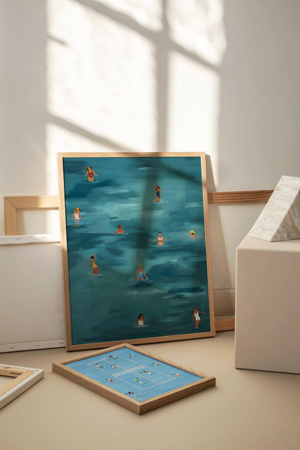 Echoes Of Summer, minimalist swimming wall art print, Scandinavian illustration by Studio Twins