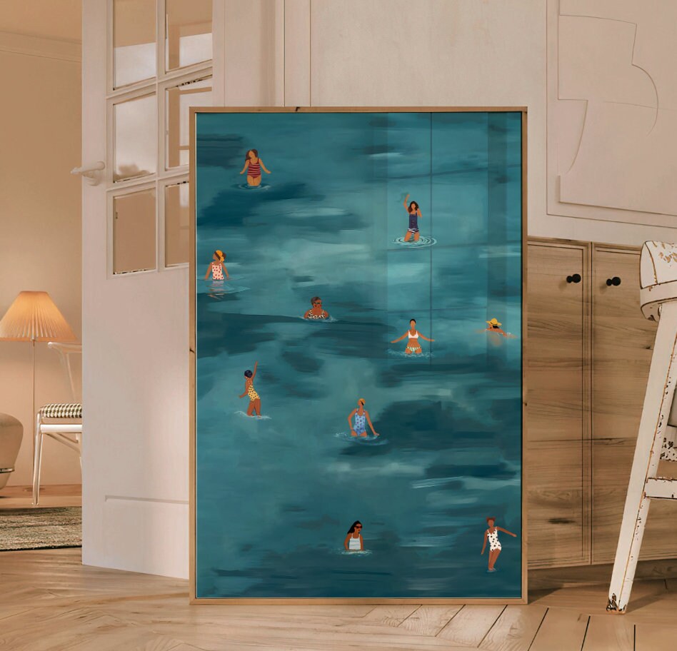 Echoes Of Summer, minimalist swimming wall art print, Scandinavian illustration by Studio Twins