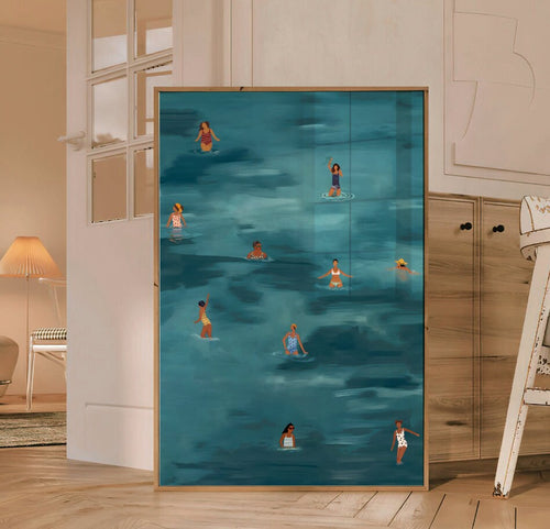 Echoes Of Summer, minimalist swimming wall art print, Scandinavian illustration by Studio Twins