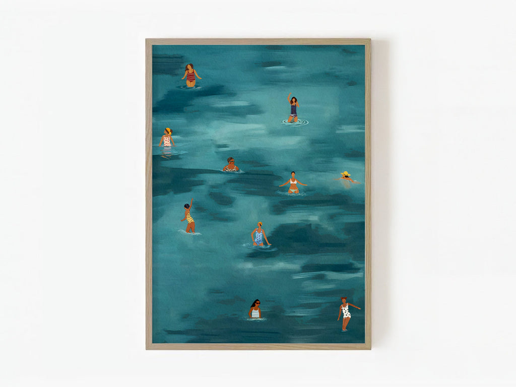 Echoes Of Summer, minimalist swimming wall art print, Scandinavian illustration by Studio Twins