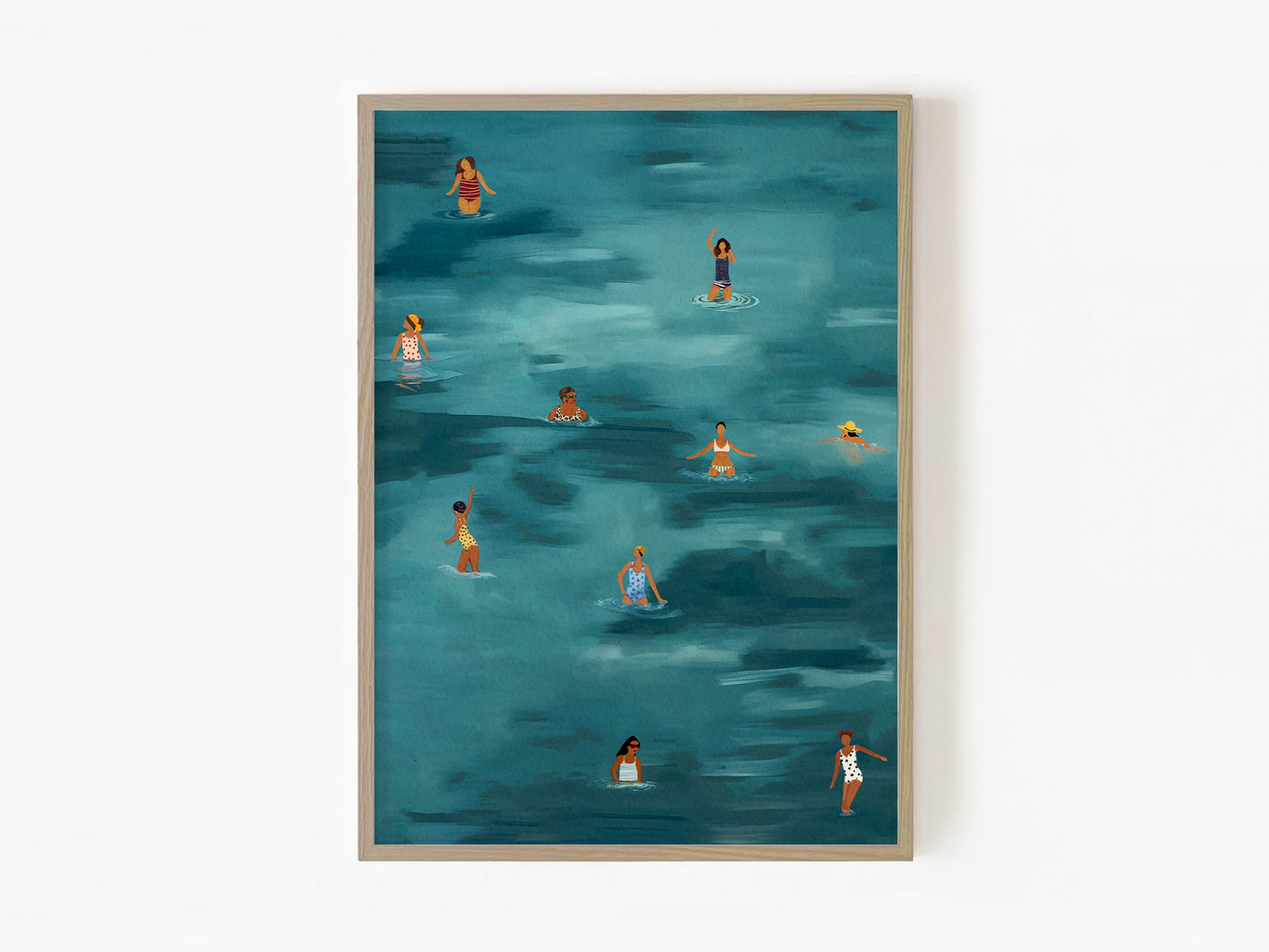 Echoes Of Summer, minimalist swimming wall art print, Scandinavian illustration by Studio Twins