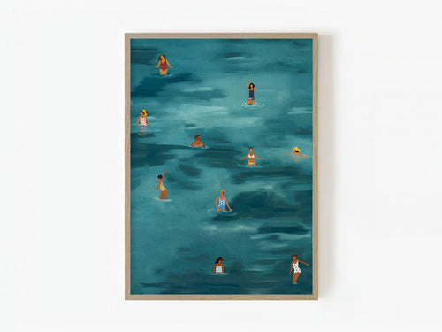 Echoes Of Summer, minimalist swimming wall art print, Scandinavian illustration by Studio Twins