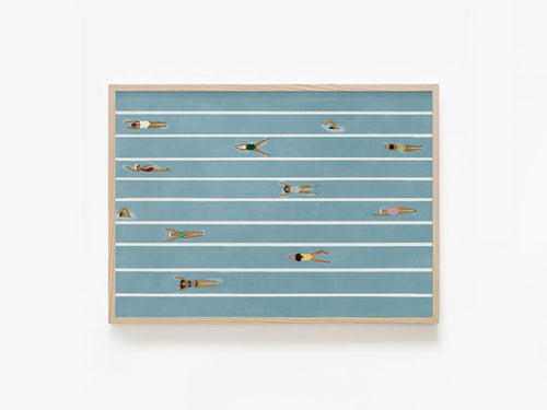 Swimming In Lanes I, aerial blue swimming pool art print by Studio Twinswa