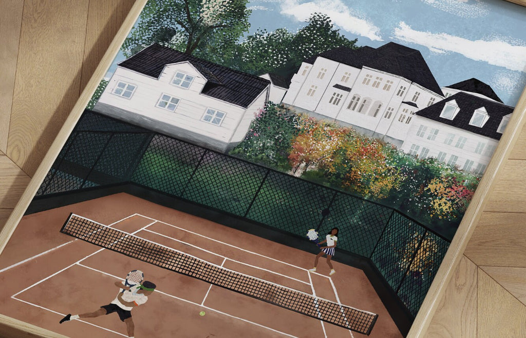 Oslo Tennisklubb, minimalist tennis wall art print, Scandinavian illustration by Studio Twins