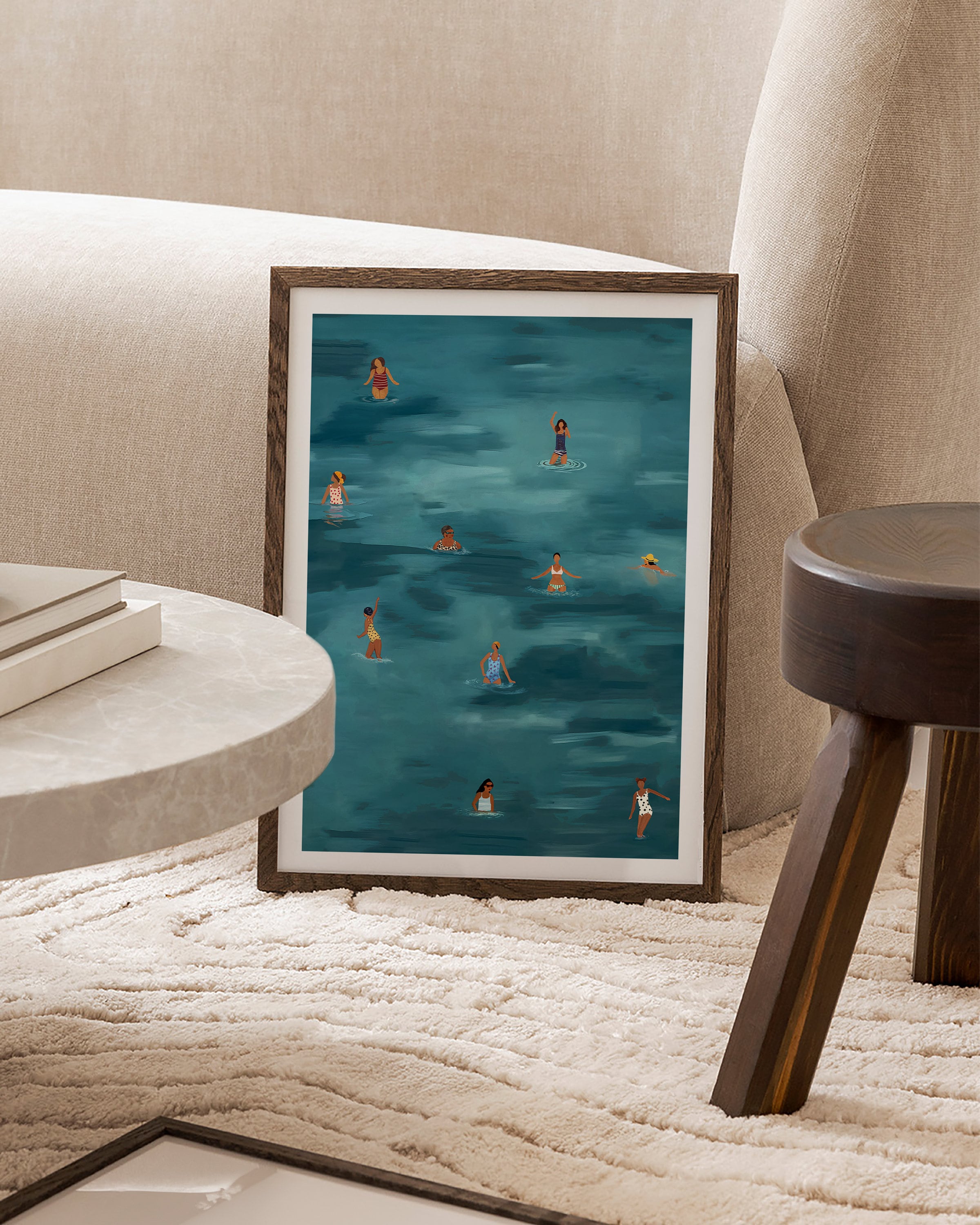 Echoes Of Summer, minimalist swimming wall art print, Scandinavian illustration by Studio Twins