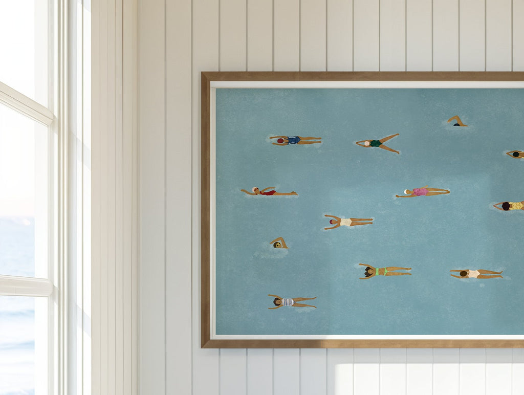 Horizontal Swimming Pool Art, minimalist swimming wall art print, Scandinavian illustration by Studio Twins