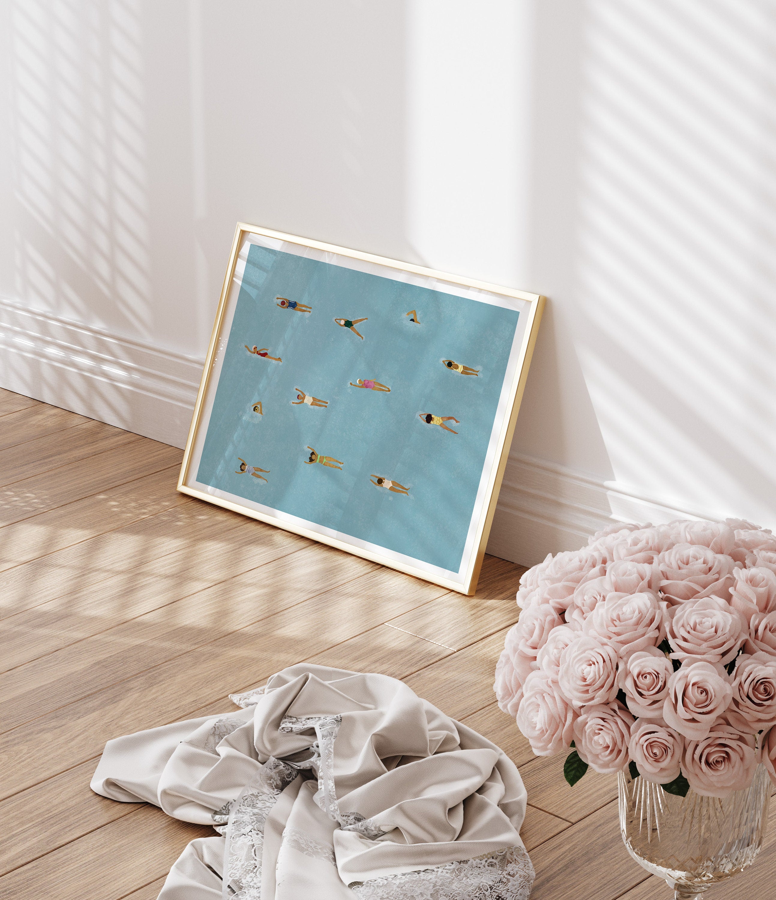 Horizontal Swimming Pool Art, minimalist swimming wall art print, Scandinavian illustration by Studio Twins