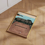 Monte-Carlo Masters tennis art print in an oak frame on a herringbone parquet floor
