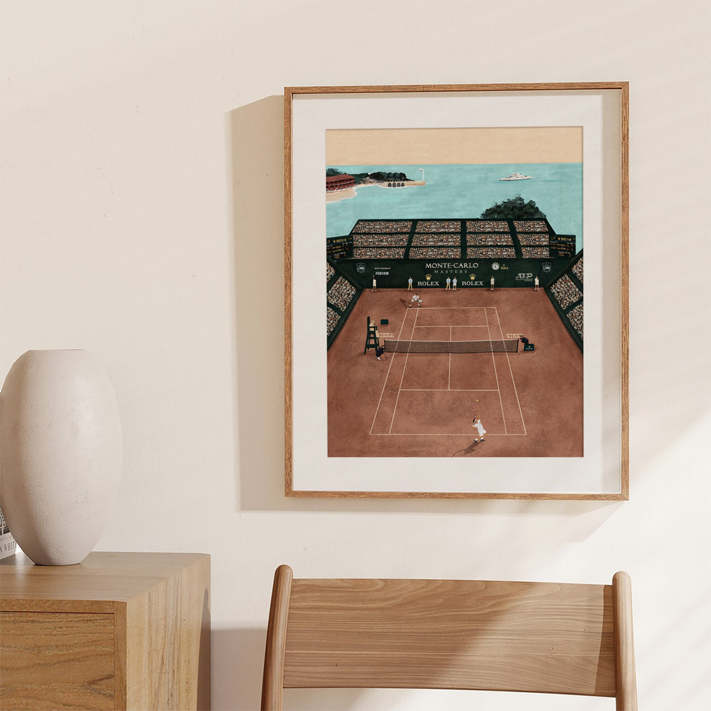 Monte-Carlo Masters, minimalist tennis wall art print, Scandinavian illustration by Studio Twins