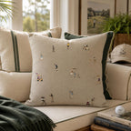 Close view of tiny golfers on natural fabric