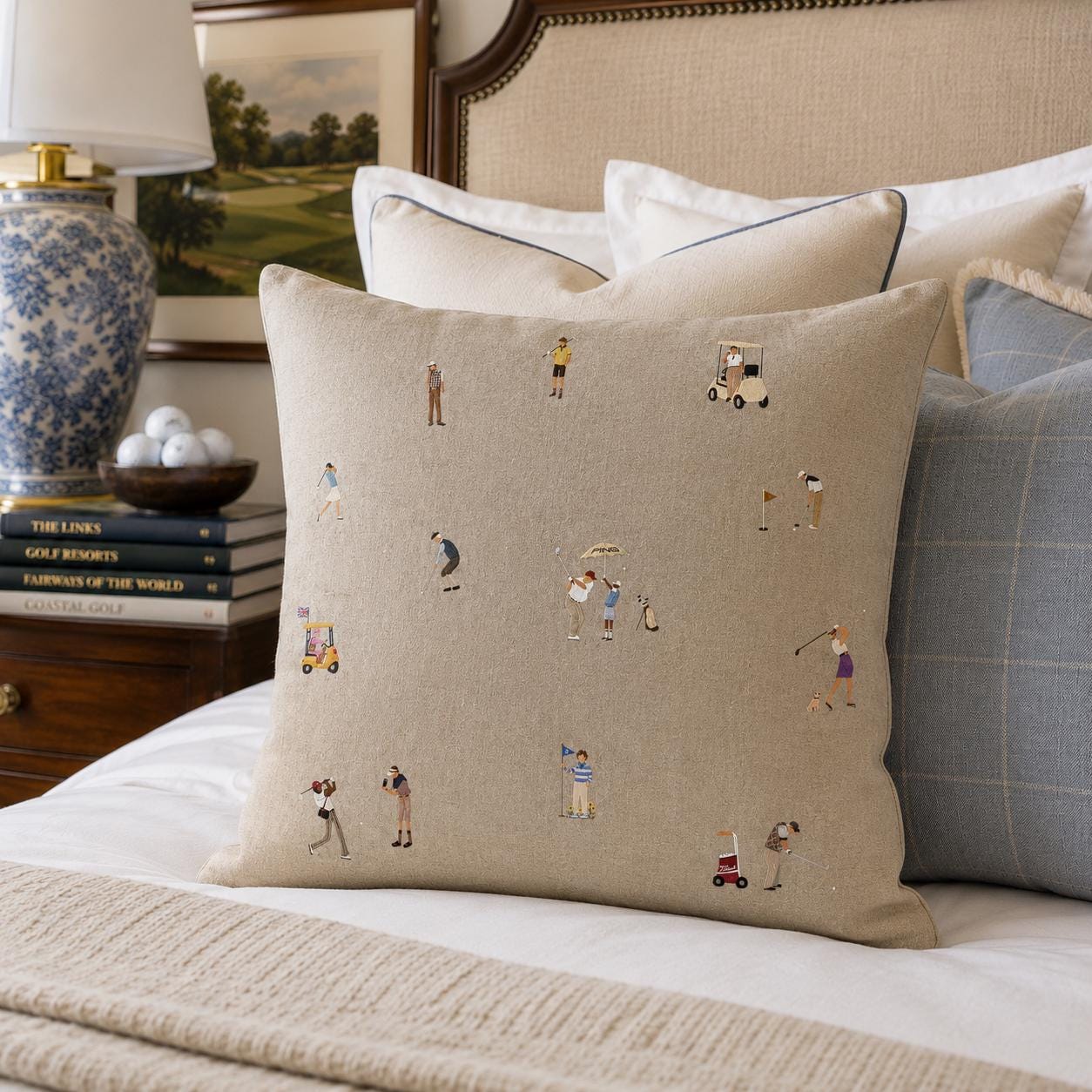 Natural golf pillow shown at realistic scale