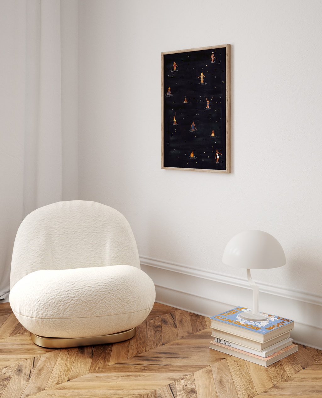 Dip In The Night, minimalist swimming wall art print, Scandinavian illustration by Studio Twins