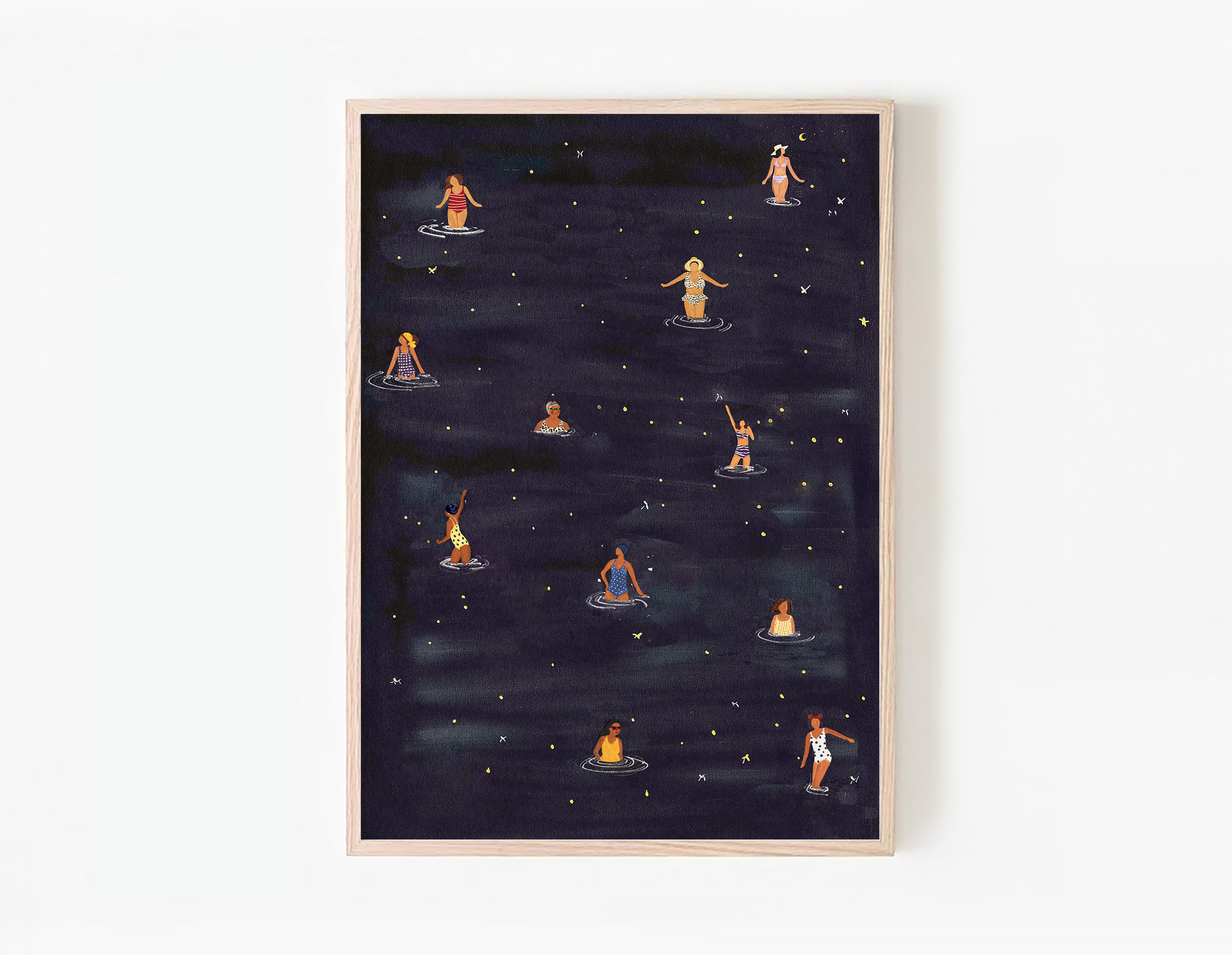 Dip In The Night, minimalist swimming wall art print, Scandinavian illustration by Studio Twins