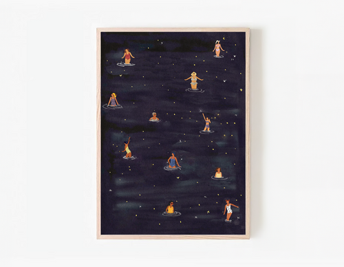 Dip In The Night, minimalist swimming wall art print, Scandinavian illustration by Studio Twins